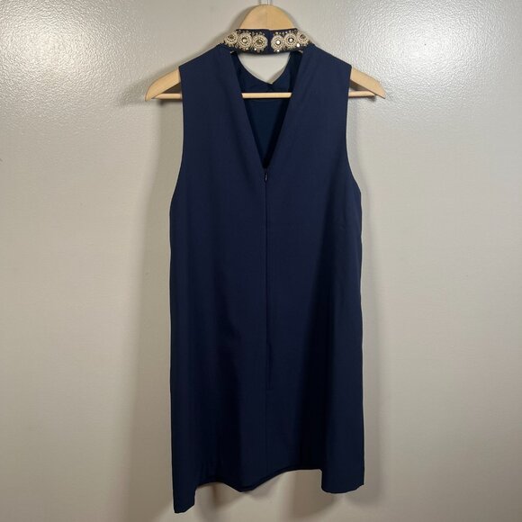 Lilly Pulitzer Brandi Shift Dress Size 12 Navy Blue Beaded Collar Cutout Event - Picture 3 of 12